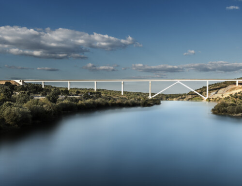 High-speed railway viaduct over the Tera River. Zamora. Spain. 2014.