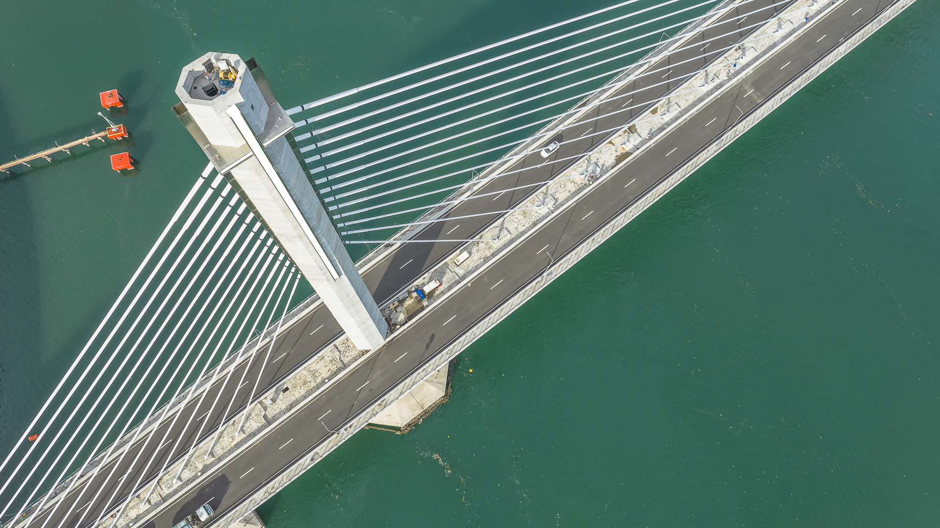 Looking down on the pylon of CCLEX or the Cebu-Cordova Link Expressway Bridge.