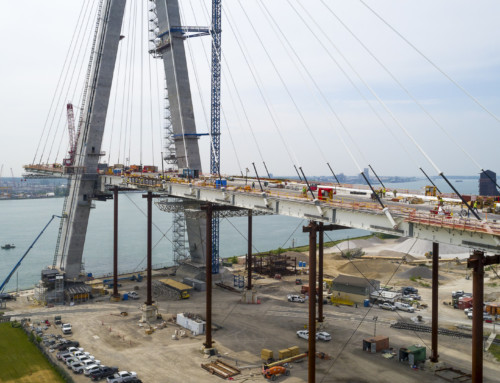 The towers of the Gordie Howe Bridge reach their final height. USA / Canada