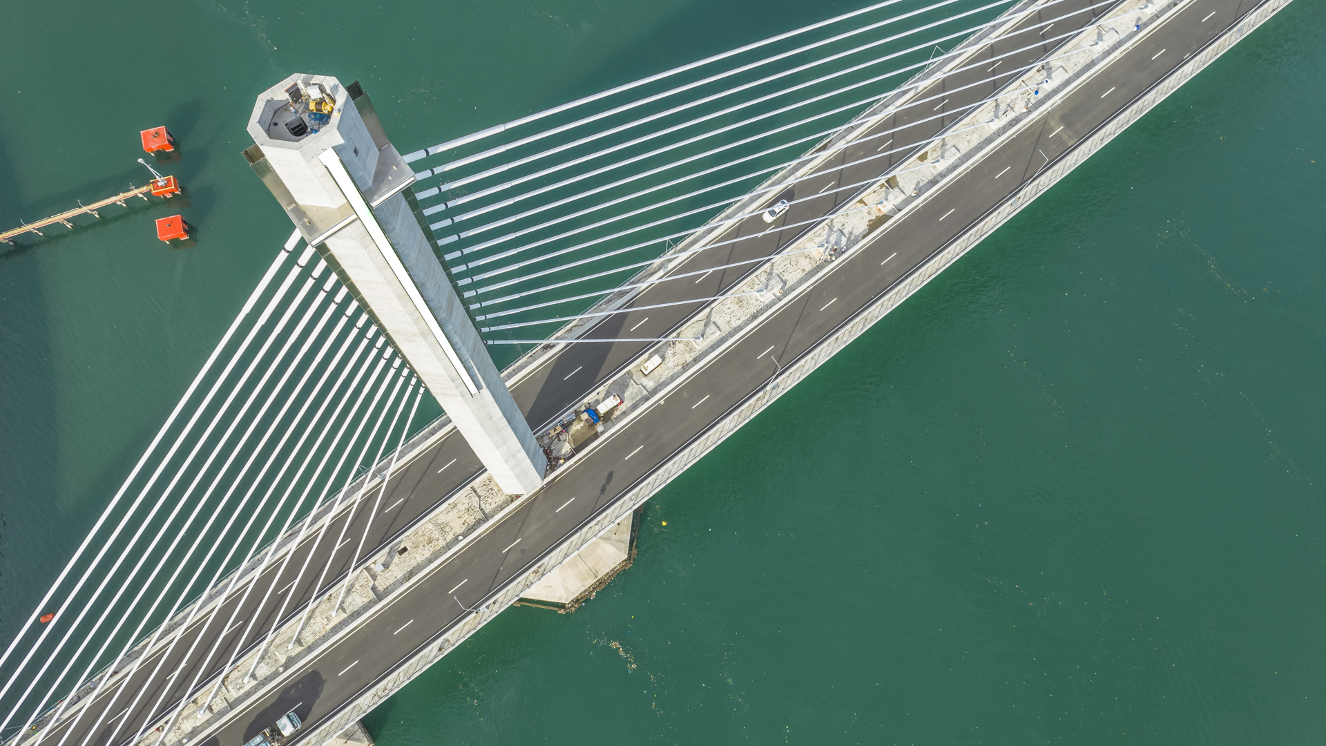 Looking down on the pylon of CCLEX or the Cebu-Cordova Link Expressway Bridge.